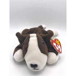 Ty Beanie Baby Bruno Dog Chocolate Brown White 8 inches NEW
